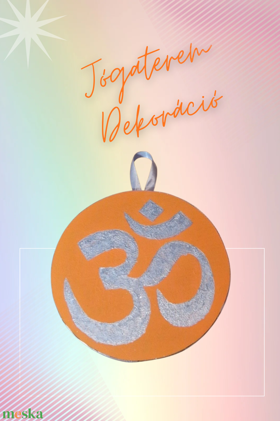 Kézzel festett Om tábla újrahasznosított laminált parkettára falra, polcra dekorációnak narancs-ezüst - otthon & életmód - dekoráció - spiritualitás - mandala - Meska.hu