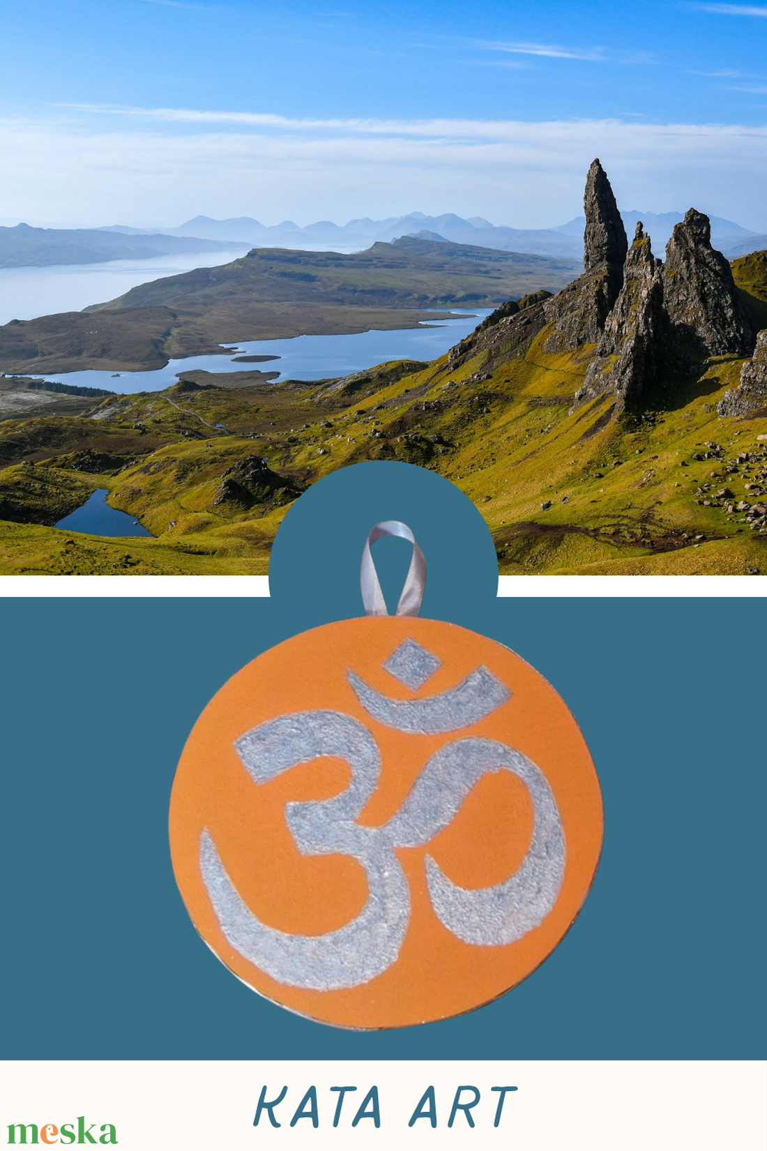 Kézzel festett Om tábla újrahasznosított laminált parkettára falra, polcra dekorációnak narancs-ezüst - otthon & életmód - dekoráció - spiritualitás - mandala - Meska.hu