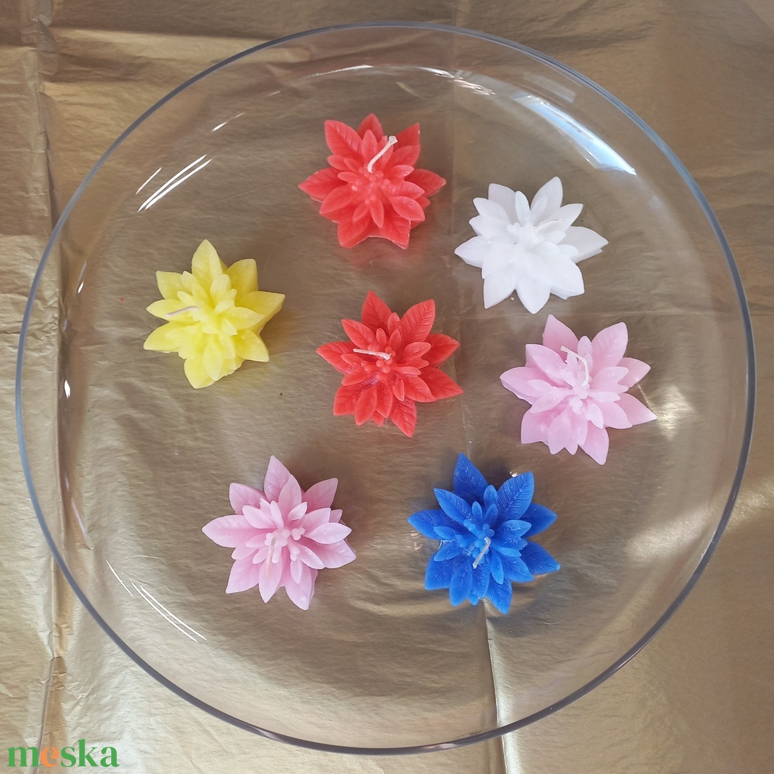 Úszógyertya szett üvegtállal - otthon & életmód - gyertya, illat, aroma - gyertya - Meska.hu