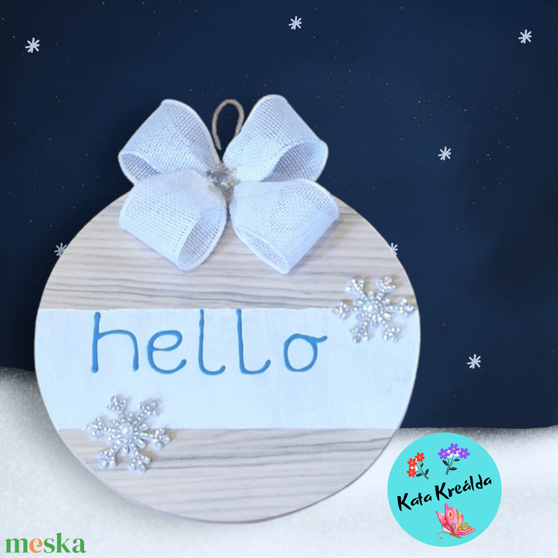 Téli ajtódísz /hello - karácsony - adventi díszek - adventi asztaldísz - Meska.hu