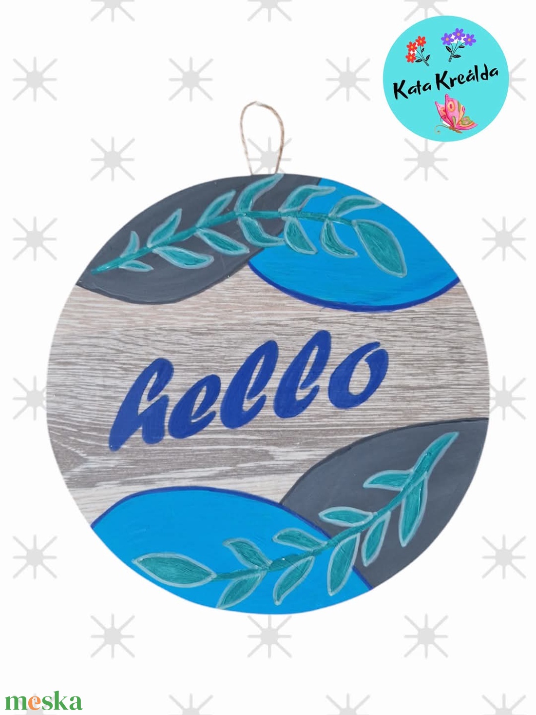 Hello ajtódísz kék-szürke - otthon & életmód - dekoráció - ajtó- és ablak dekoráció - ajtódísz & kopogtató - Meska.hu