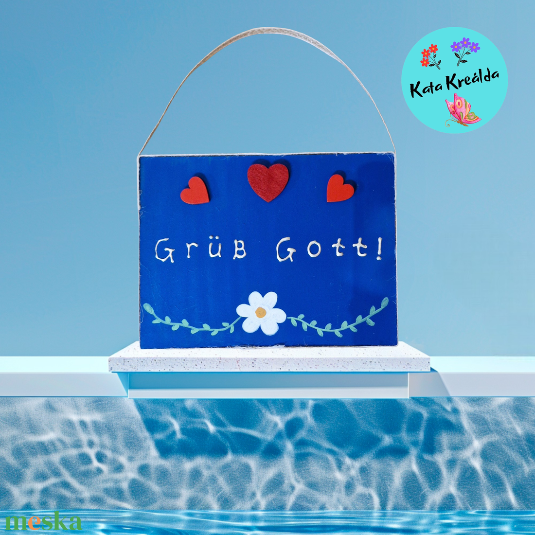 Grü Gott tábla kék - otthon & életmód - dekoráció - kép & falikép - fából készült kép - Meska.hu