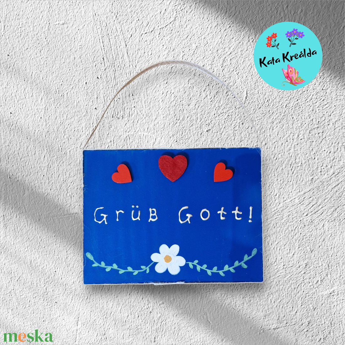 Grü Gott tábla kék - otthon & életmód - dekoráció - kép & falikép - fából készült kép - Meska.hu