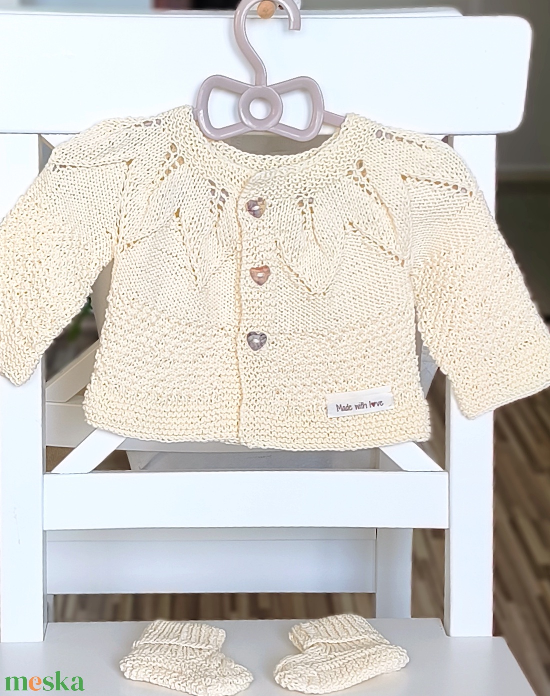 Egyedi kézzel kötött unisex baba kiskabát és cipö - baba - mama - babaruházat - babaruha szett - Meska.hu