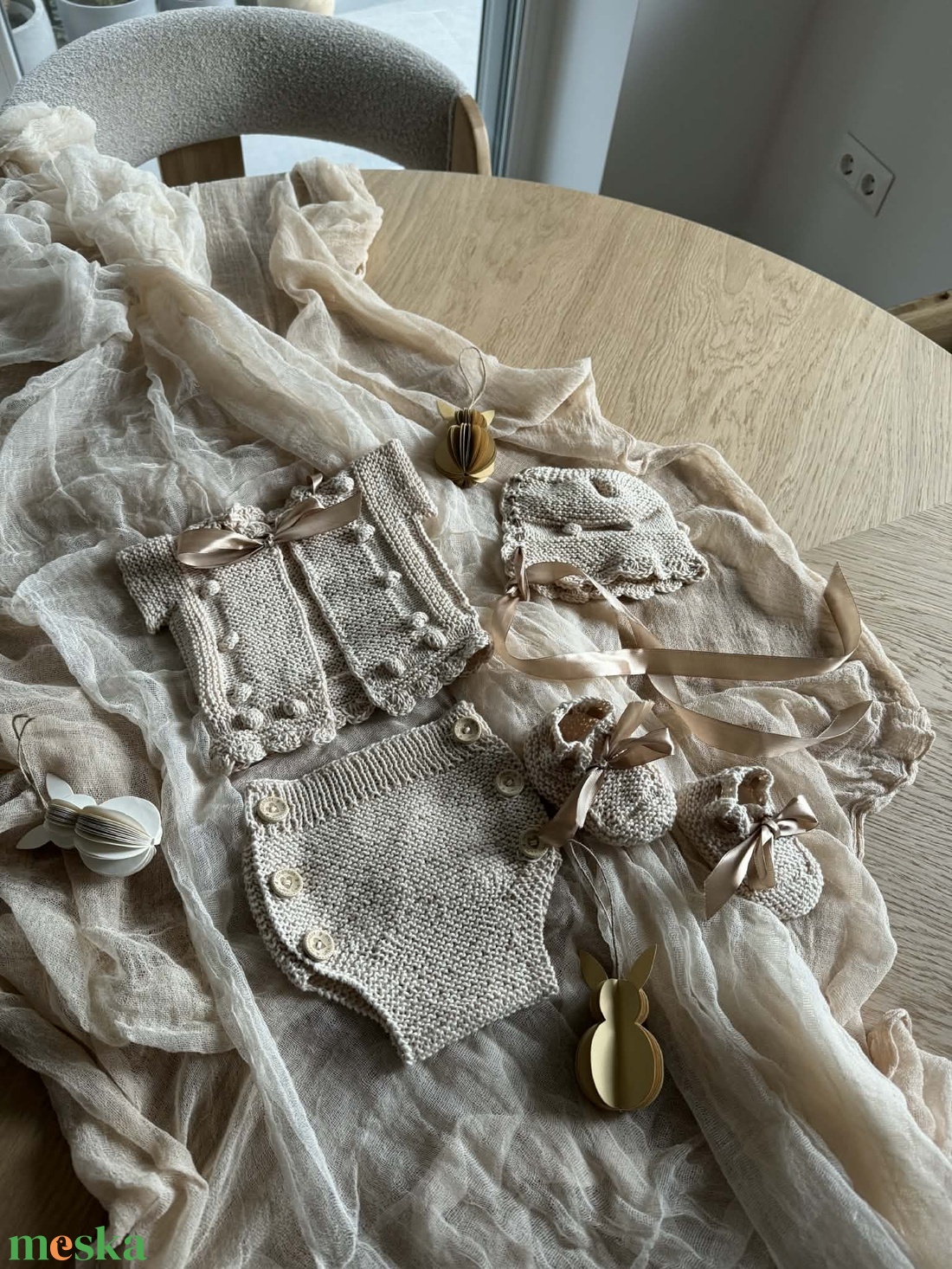 Kötött baba szett pamut fonalból  - baba - mama - babaruházat - babaruha szett - Meska.hu