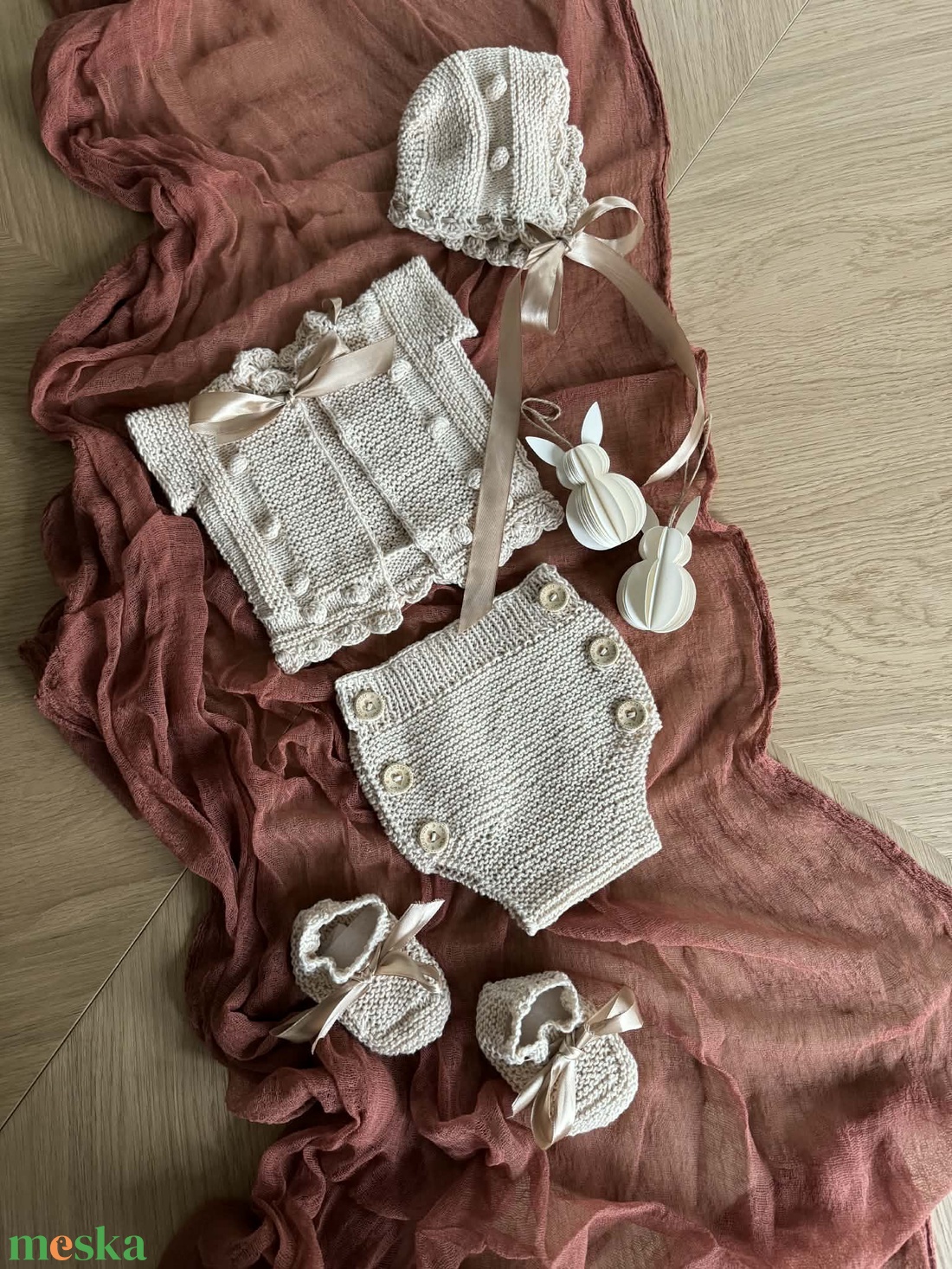 Unisex kézzel kötött bébi szett  - baba - mama - babaruházat - babaruha szett - Meska.hu