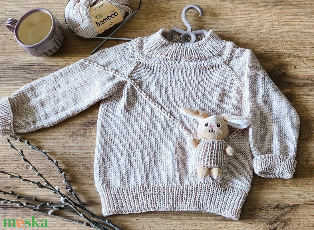 Gyerek pulóver plüss nyuszival a zsebben  - baba - mama - babaruházat - baba pulóver - Meska.hu