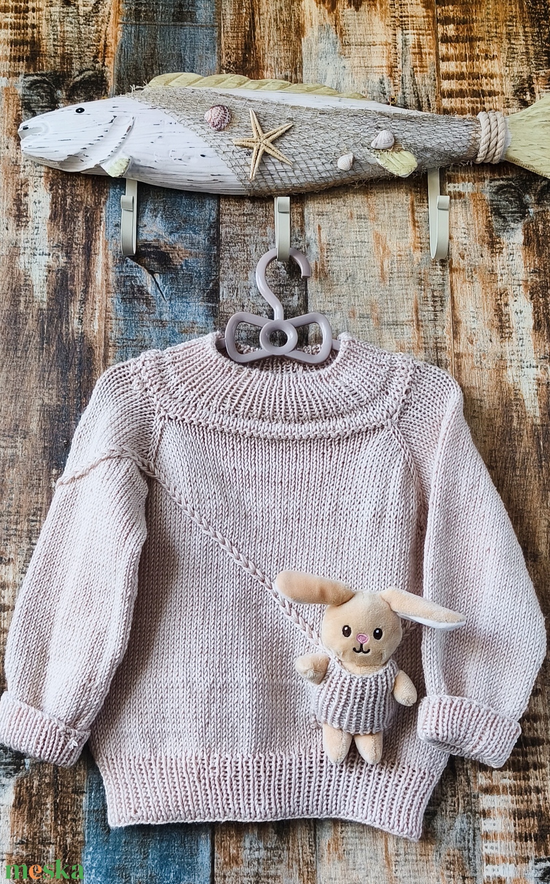 Gyerek pulóver plüss nyuszival a zsebben  - baba - mama - babaruházat - baba pulóver - Meska.hu