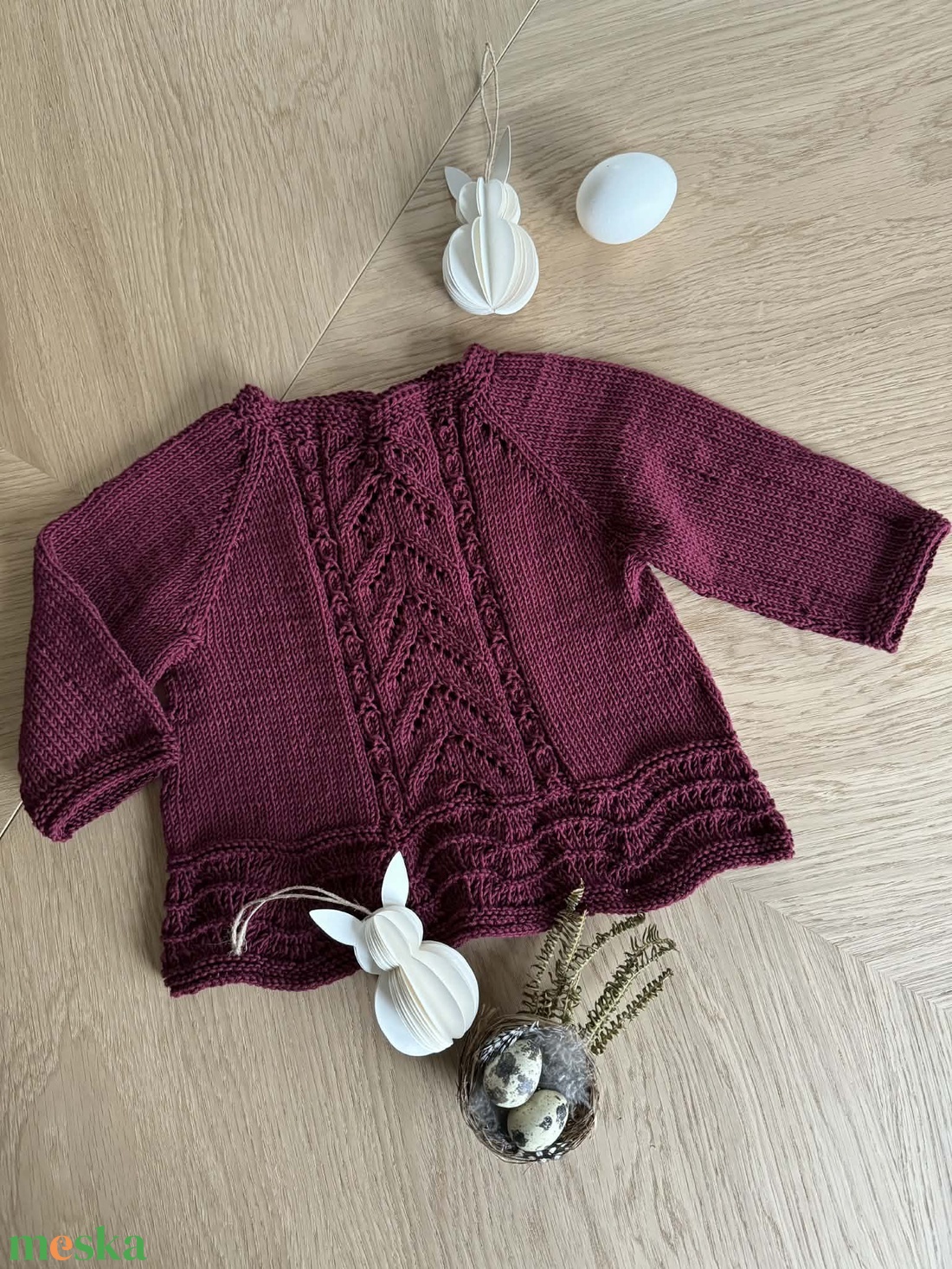 Kislány pulóver csipkekötéssel - baba - mama - babaruházat - baba pulóver - Meska.hu