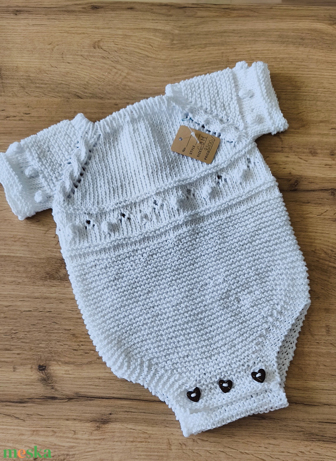 Tiszta pamut kézzel kötött bébi rugdalodzó  - baba - mama - babafotózás - baba mérföldkő kártyák - Meska.hu