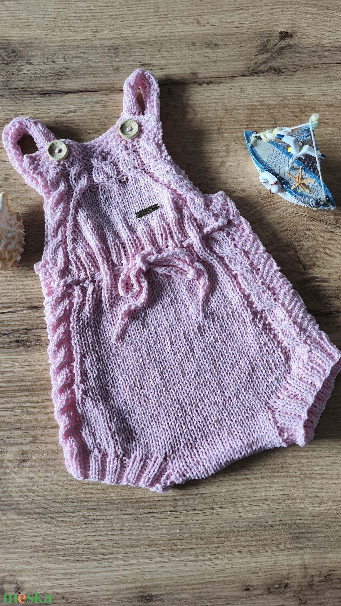 Kézzel kötött napozó / rugdalódzó tiszta pamut fonalból  - baba - mama - babaruházat - baba body - Meska.hu