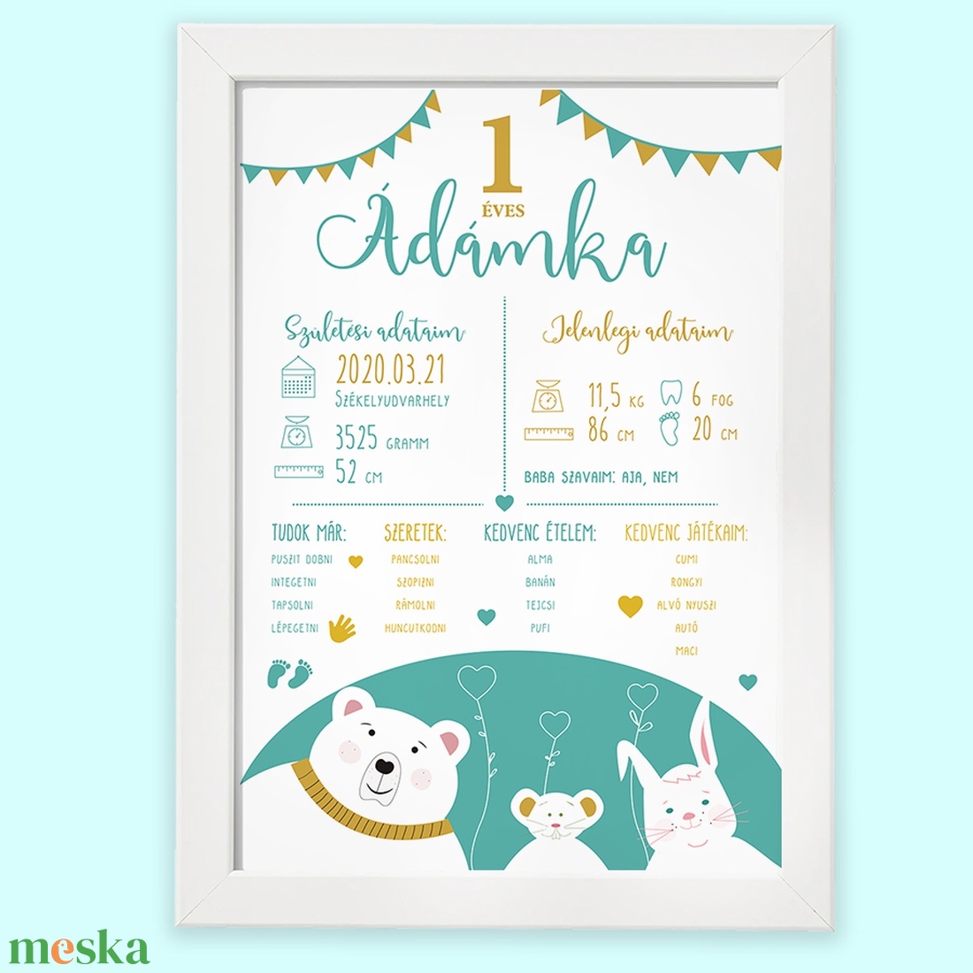 Keretezett első születésnapi babaposzter állatkás illusztrációkal - otthon & életmód - babaszoba, gyerekszoba - babaszoba kép - Meska.hu Keretezett első születésnapi babaposzter állatkás illusztrációkal - otthon & életmód - babaszoba, gyerekszoba - babaszoba kép - Meska.hu