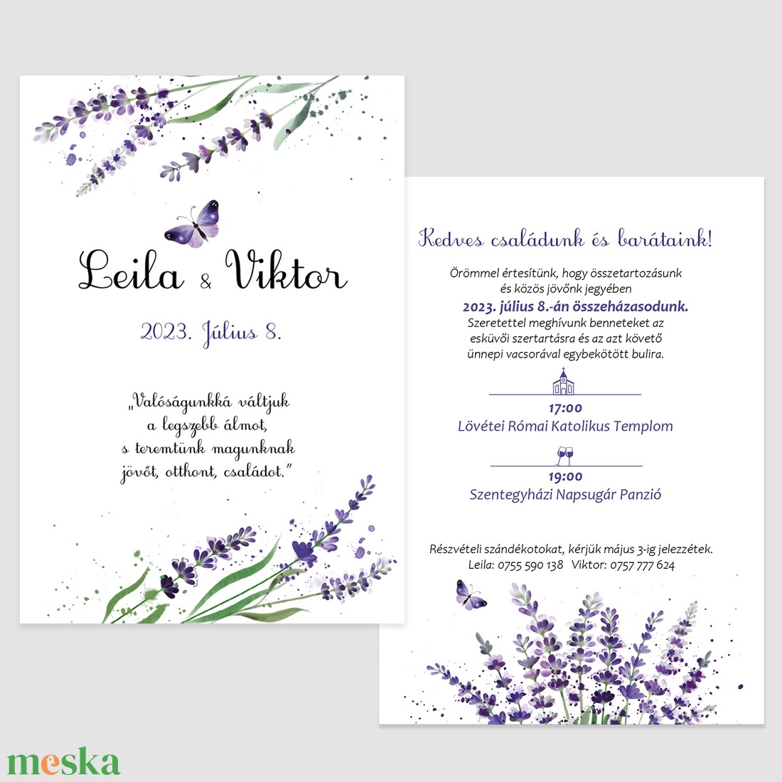 Kétoldalas esküvői meghívó levendulás grafikával - esküvő - meghívó & kártya - meghívó - Meska.hu Kétoldalas esküvői meghívó levendulás grafikával - esküvő - meghívó & kártya - meghívó - Meska.hu