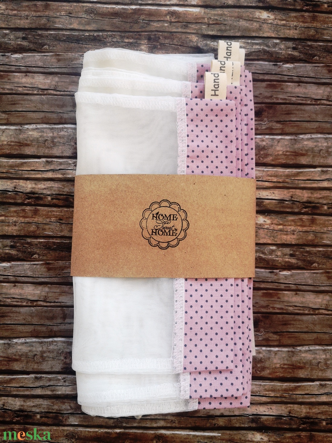 Mályva - szürke pöttyös tüll öko tasak szett 5 darabos Zero Waste - táska & tok - bevásárlás & shopper táska - zöldség/gyümölcs zsák - Meska.hu