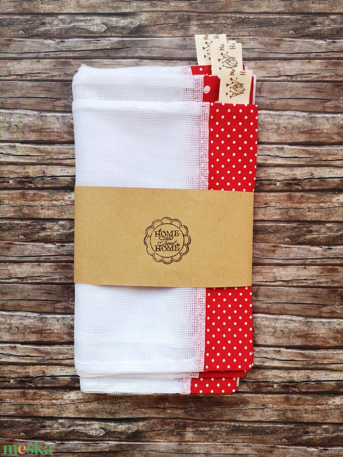 Piros pöttyös mix  öko tasak szett 6 darabos Zero Waste - táska & tok - bevásárlás & shopper táska - zöldség/gyümölcs zsák - Meska.hu