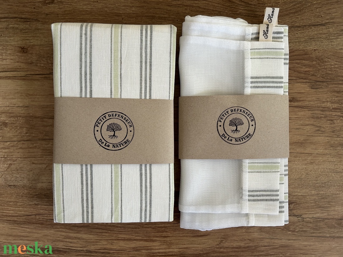 Csíkos len bevásárló szett, táska, öko tasak,  Zerowaste - táska & tok - bevásárlás & shopper táska - shopper, textiltáska, szatyor - Meska.hu
