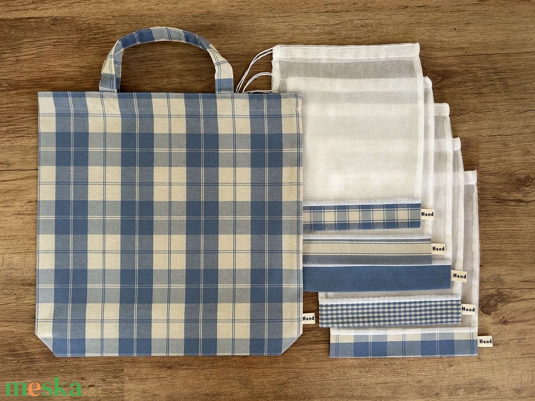 Kockás bevásárló szett, táska, öko tasak,  Zerowaste - táska & tok - bevásárlás & shopper táska - shopper, textiltáska, szatyor - Meska.hu