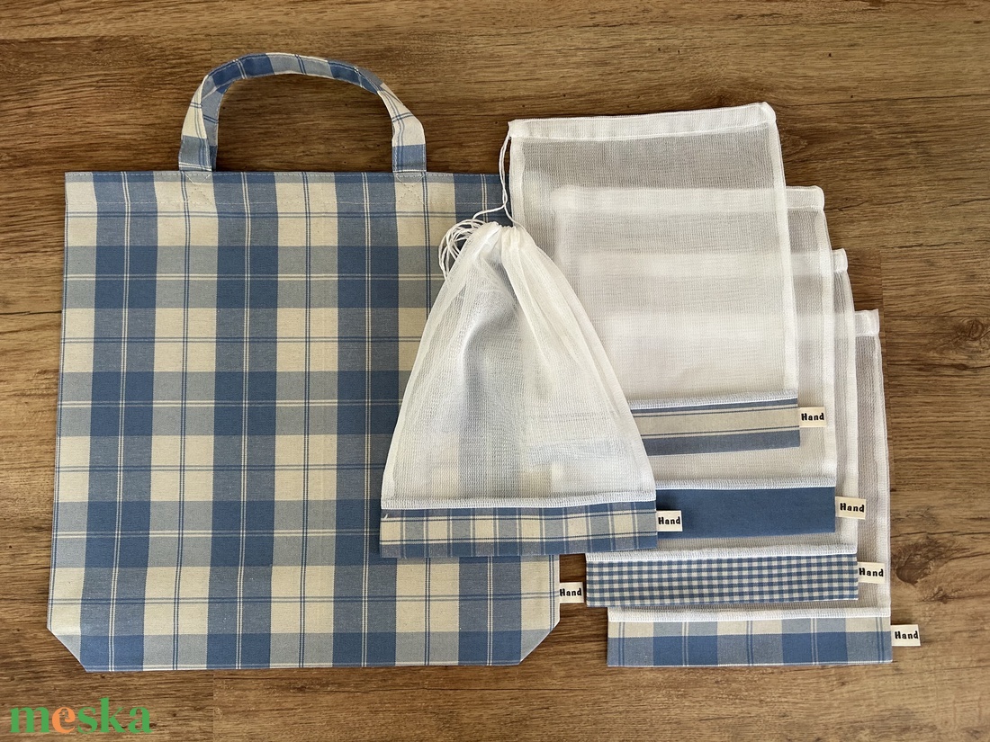 Kockás bevásárló szett, táska, öko tasak,  Zerowaste - táska & tok - bevásárlás & shopper táska - shopper, textiltáska, szatyor - Meska.hu