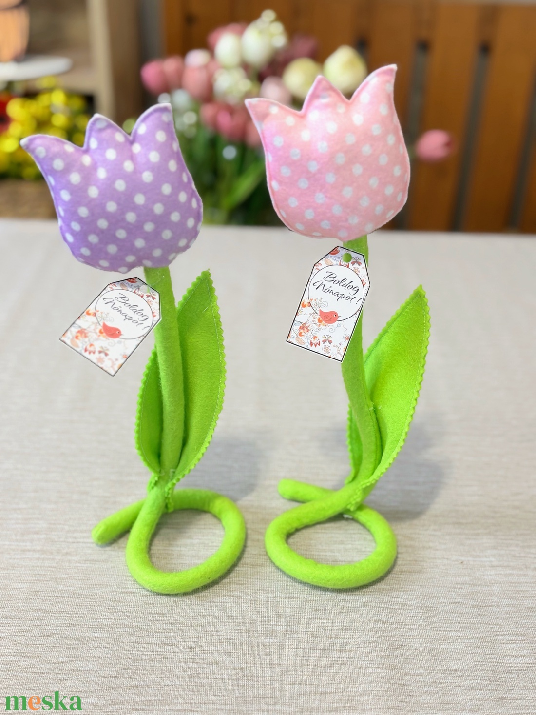 Nőnapi textil  álló tulipánok  - otthon & életmód - virágdekoráció - virágdíszek - asztali virágdísz - Meska.hu