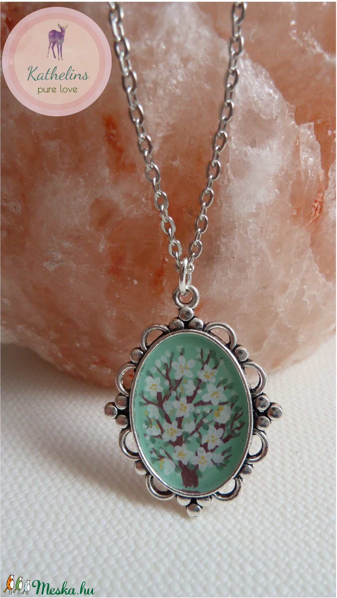 Tavaszi fehér virágos bokor mintás nyaklánc -  - Meska.hu