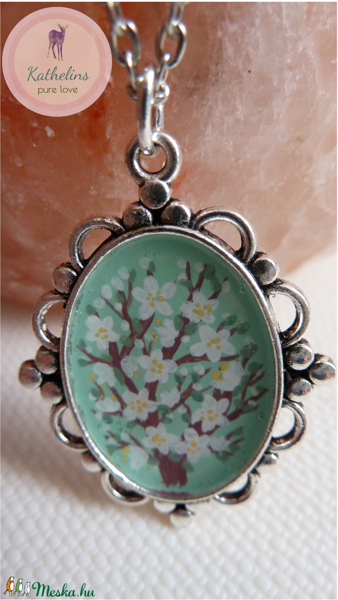 Tavaszi fehér virágos bokor mintás nyaklánc -  - Meska.hu