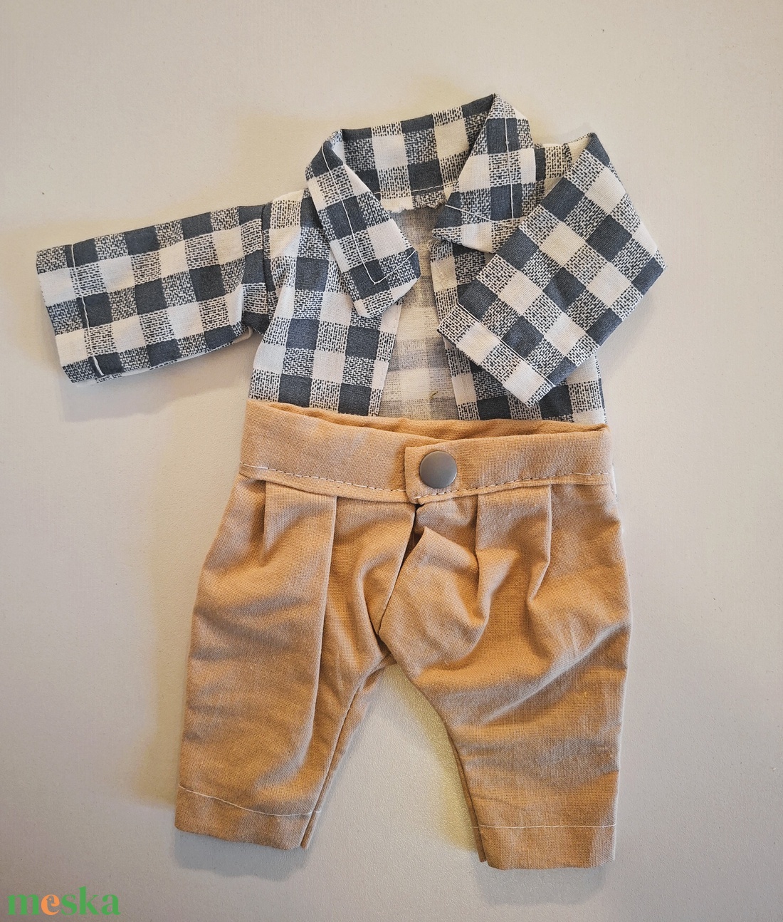 Kockás ing, nadrággal -   Textiljáték figurákra (Maci, Őzi, Nyuszi, Kutyus, Egérke, Panda) - játék & sport - baba & babaház - játékbaba, babakellék - Meska.hu