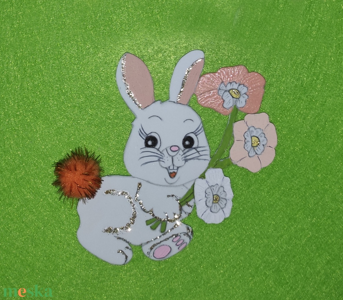 Nyuszi virággal - otthon & életmód - konyhafelszerelés, tálalás - konyhai dekoráció - hűtőmágnes - Meska.hu