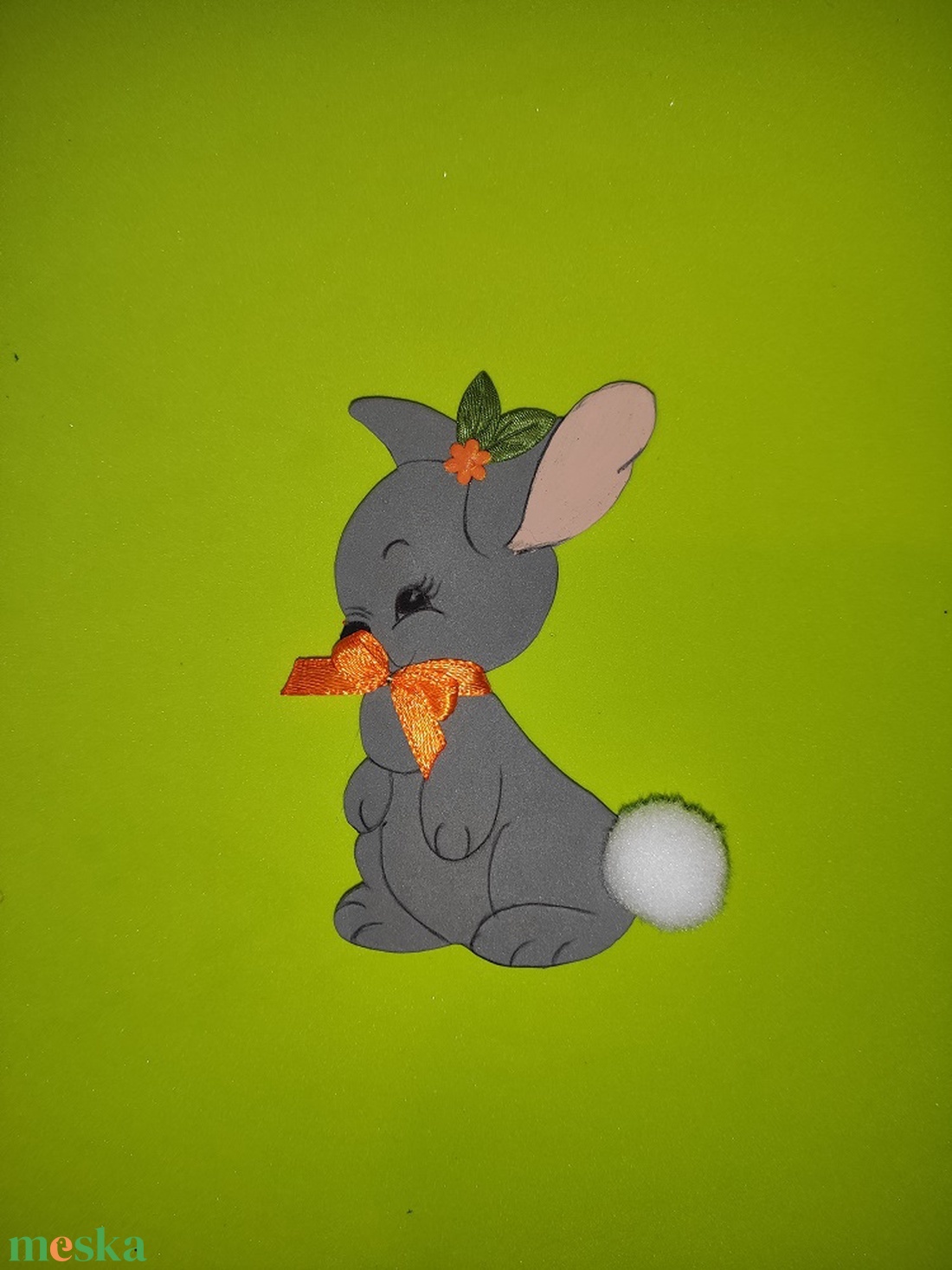 Húsvéti nyuszi narancssárga masnival, hűtőmágnes - otthon & életmód - konyhafelszerelés, tálalás - konyhai dekoráció - hűtőmágnes - Meska.hu