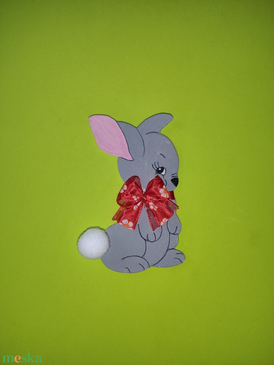 Húsvéti nyuszi piros masnival, hűtőmágnes - otthon & életmód - konyhafelszerelés, tálalás - konyhai dekoráció - hűtőmágnes - Meska.hu