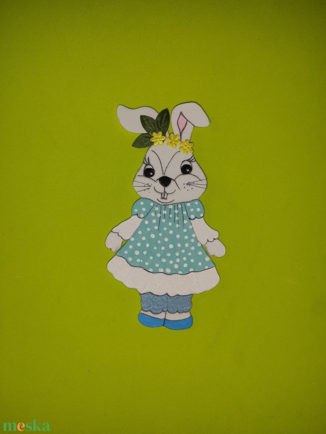 Pöttyös ruhában a húsvéti nyuszilány, hűtőmágnes - otthon & életmód - konyhafelszerelés, tálalás - konyhai dekoráció - hűtőmágnes - Meska.hu