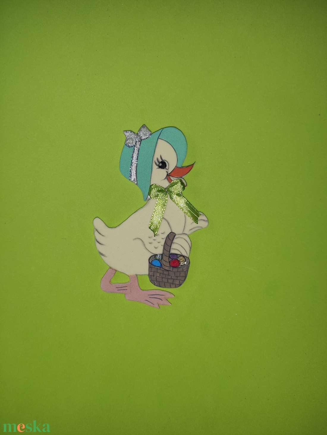 Húsvéti kis kacsa kosarában tojással, hűtőmágnes - otthon & életmód - konyhafelszerelés, tálalás - konyhai dekoráció - hűtőmágnes - Meska.hu