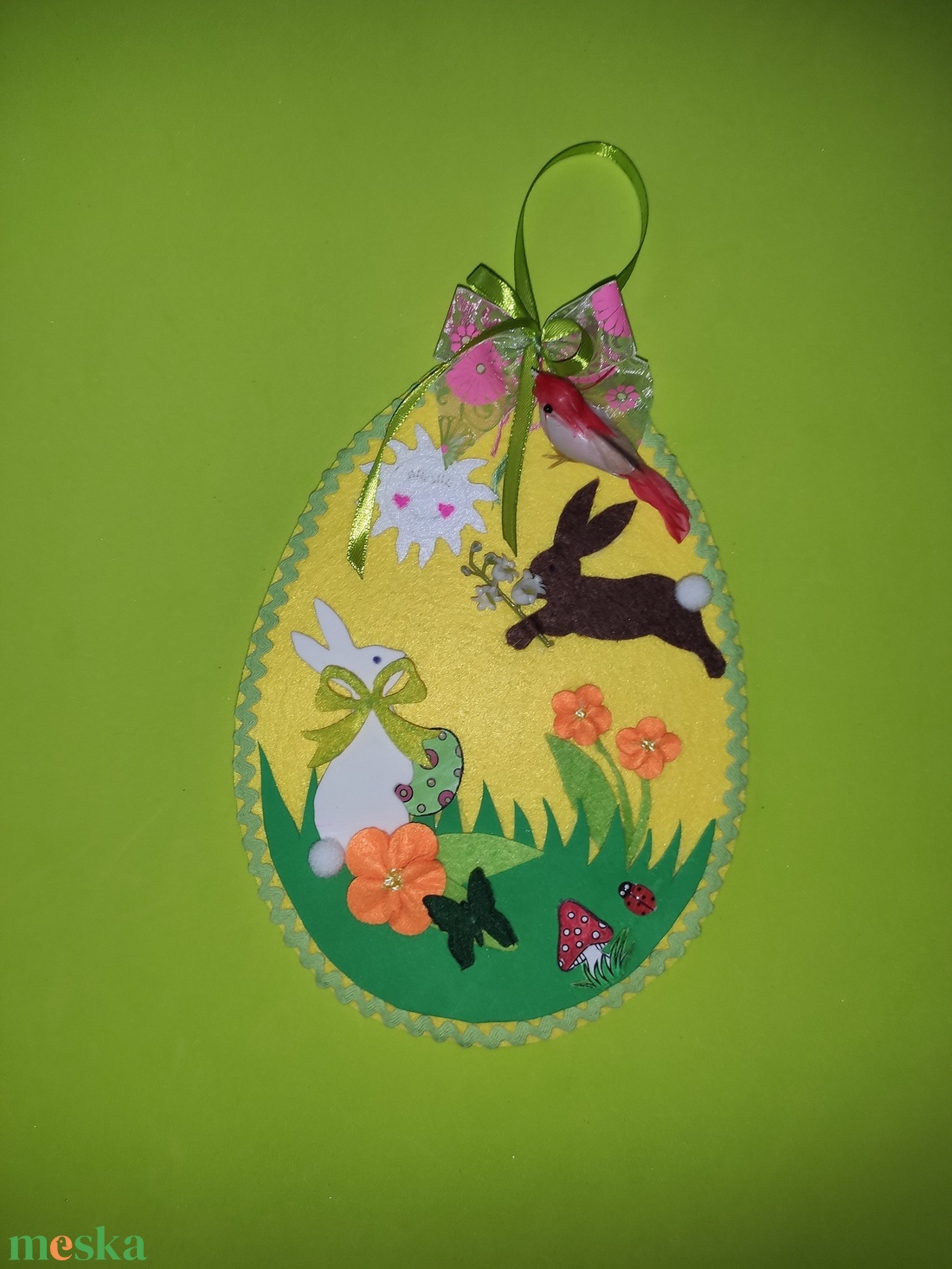 Nyuszi virággal, gyerekszoba dekoráció, húsvéti falikép - baba - mama - babaszoba dekoráció - babaszoba kép - Meska.hu