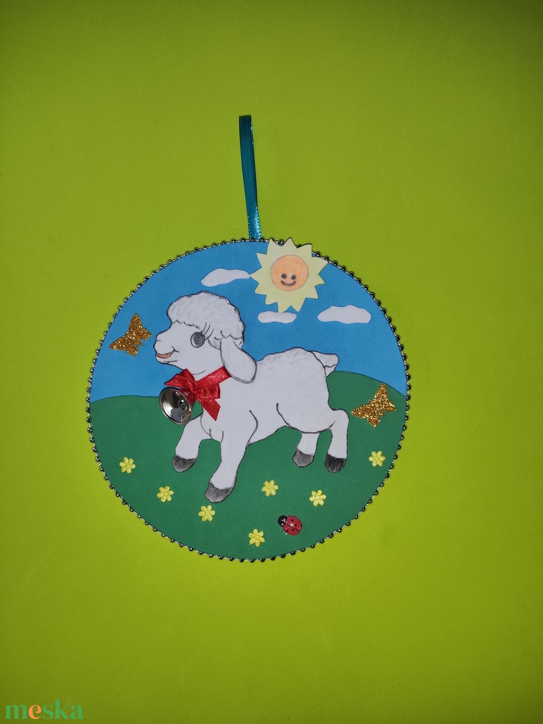 Húsvéti bárányka zöld mezőben, gyerekszoba dekoráció, húsvéti falikép - baba - mama - babaszoba dekoráció - babaszoba kép - Meska.hu