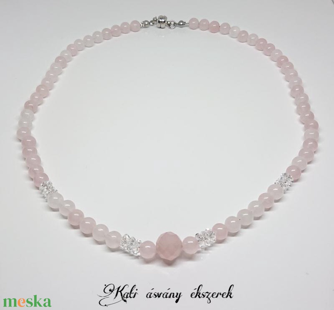 Erős mágneseszáras rózsakvarc és hegyikristály nyaklánc  - ékszer - nyaklánc - gyöngyös nyaklánc - Meska.hu