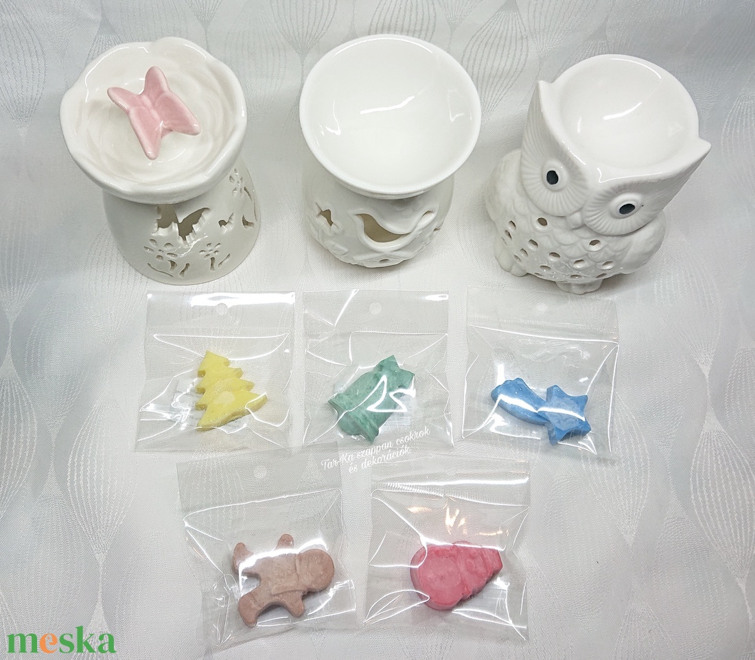 Pillangó, madár, bagoly kerámia aromalámpa 5 darab illatviasszal és mécsessel  - karácsony - karácsonyi lakásdekoráció - karácsonyi illatgyertya, mécses - Meska.hu