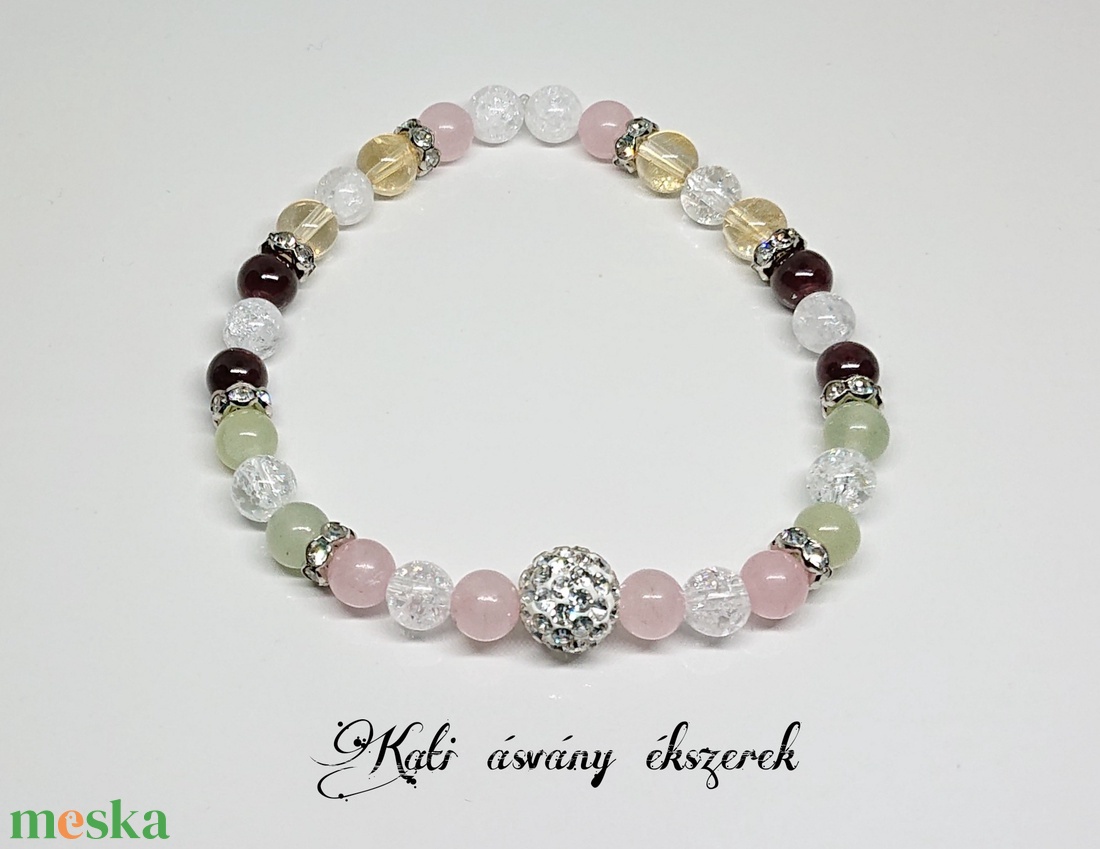 Siker, szerencse, pénz, boldogság ásvány karkötő Shamballa gyönggyel (6 mm)  - ékszer - karkötő - gyöngyös karkötő - Meska.hu