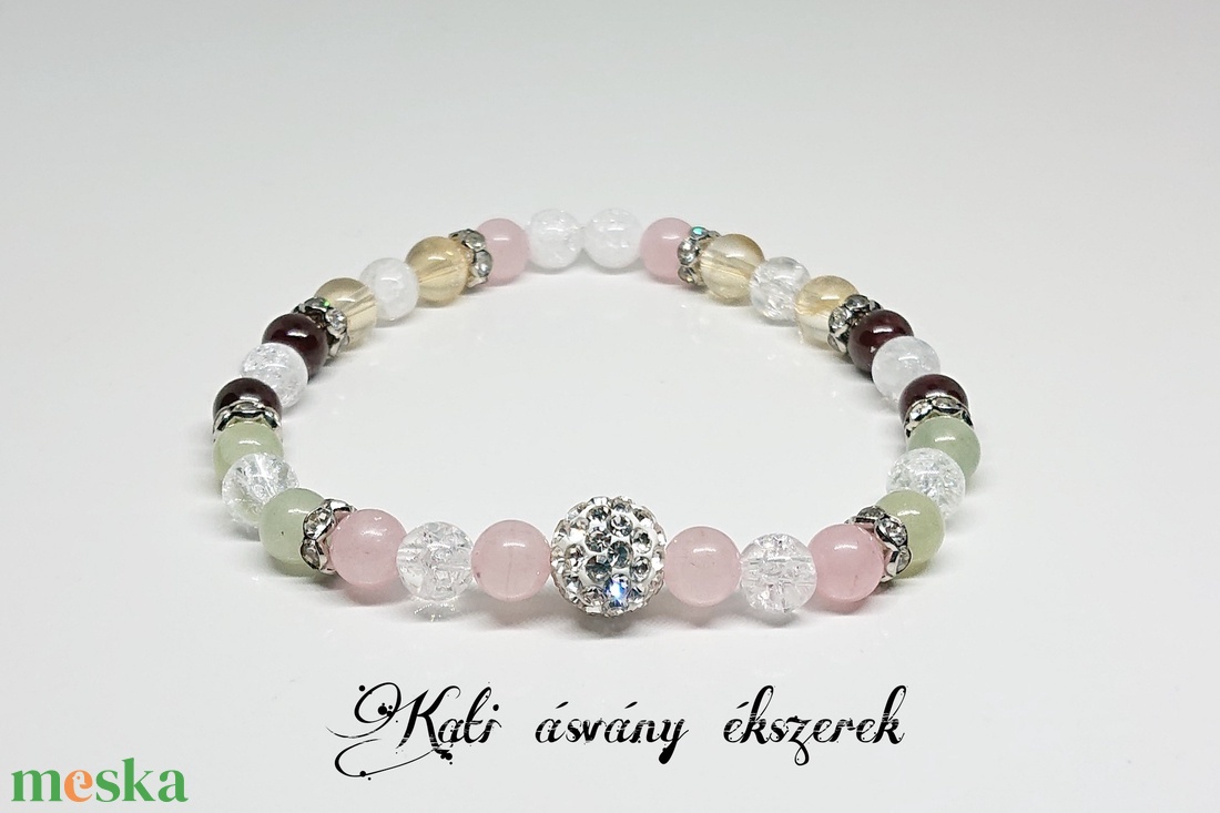 Siker, szerencse, pénz, boldogság ásvány karkötő Shamballa gyönggyel (6 mm)  - ékszer - karkötő - gyöngyös karkötő - Meska.hu