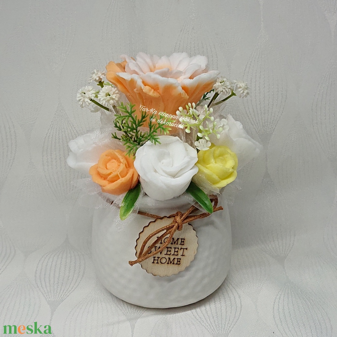 Szappanvirág dekoráció Home Sweet Home kaspóban  - otthon & lakás - dekoráció - virágdísz és tartó - virágbox, virágdoboz - Meska.hu