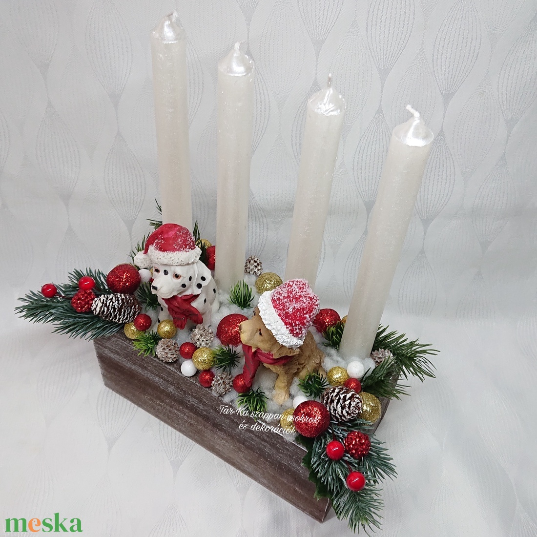 Karácsonyi kutyusos adventi dekoráció  - karácsony - adventi díszek - adventi asztaldísz - Meska.hu