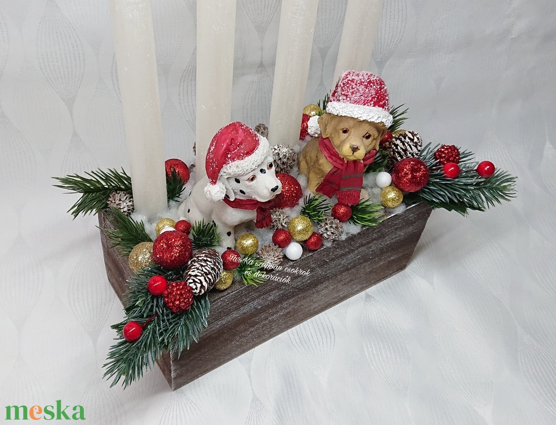 Karácsonyi kutyusos adventi dekoráció  - karácsony - adventi díszek - adventi asztaldísz - Meska.hu