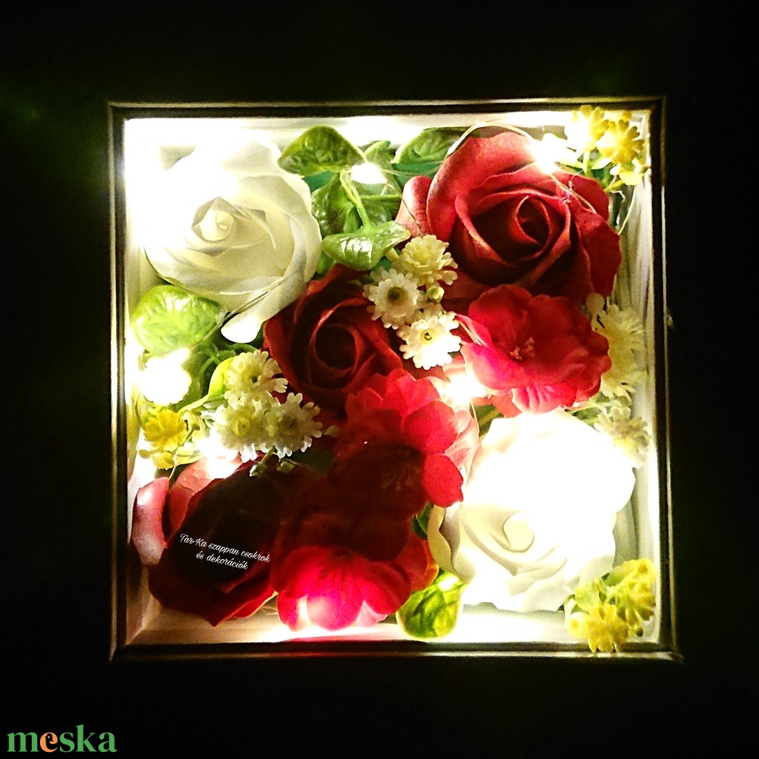 Extra csoda doboz: világító szappanvirág csokor  - otthon & életmód - dekoráció - virágdísz és tartó - virágbox, virágdoboz - Meska.hu