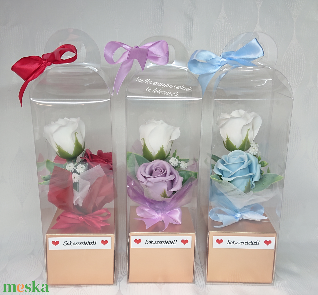 Sok szeretettel! 2 szálas szappanrózsa csokor díszdobozban  - otthon & életmód - dekoráció - virágdísz és tartó - virágbox, virágdoboz - Meska.hu