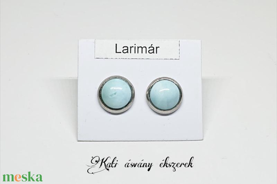 Larimar beszúros fülbevaló nemesacélban - ékszer - fülbevaló - pötty fülbevaló - Meska.hu