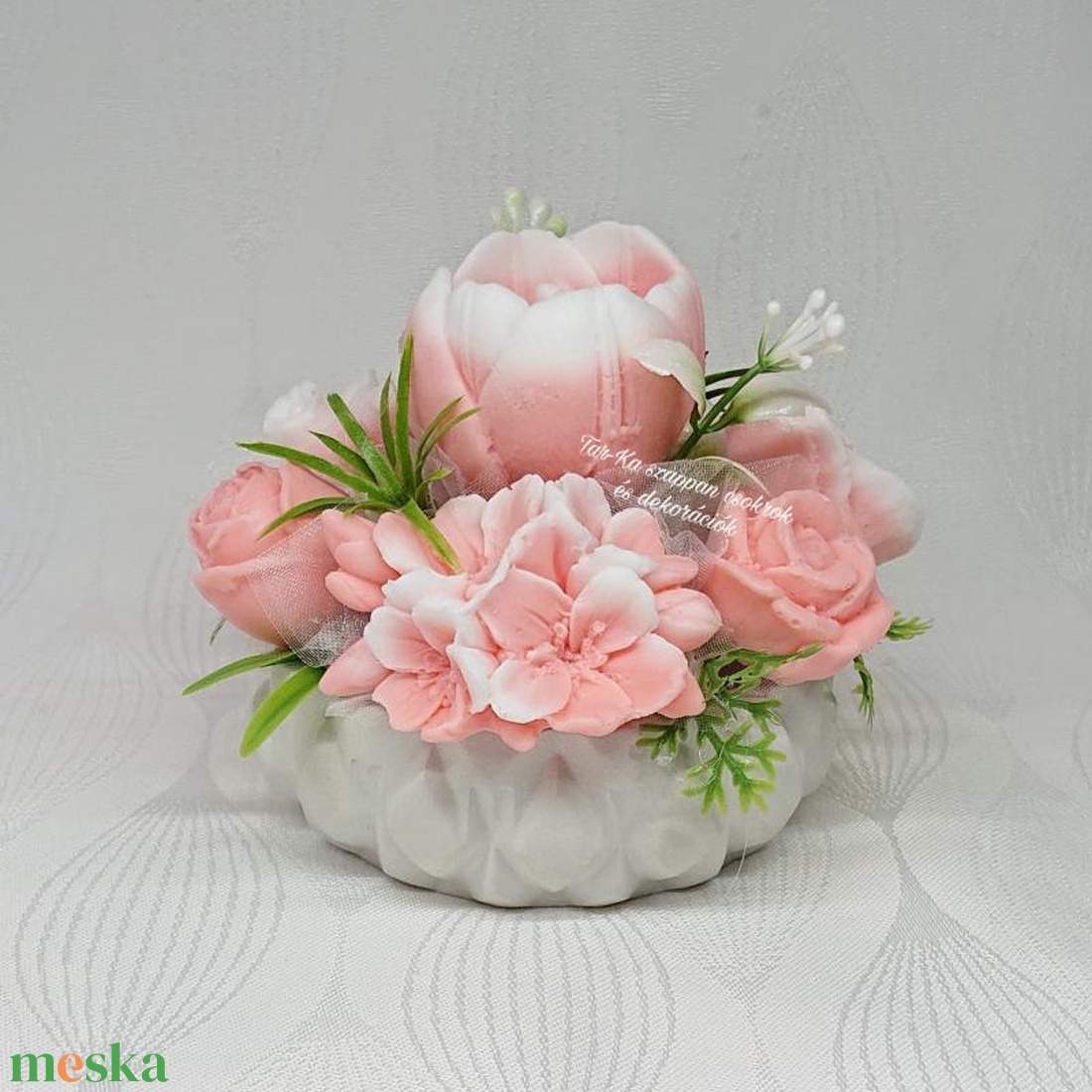 Szappanvirágok kicsi kerek kaspóban  - otthon & életmód - dekoráció - virágdísz és tartó - csokor & virágdísz - Meska.hu