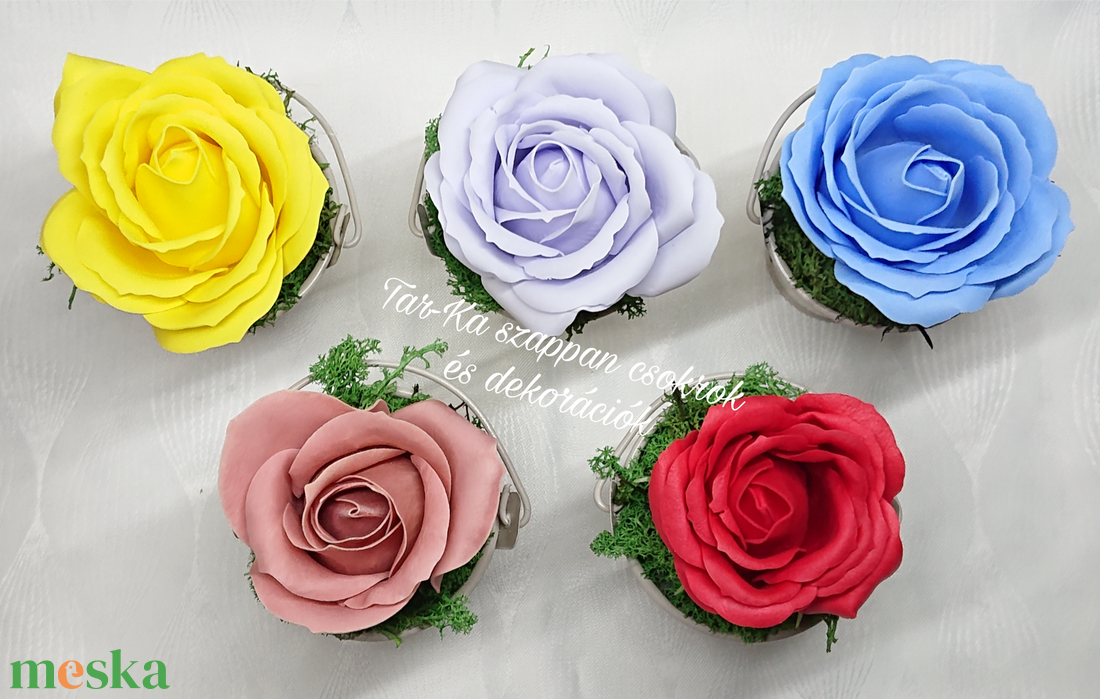 Szappanrózsa kis fém vödörben - otthon & életmód - dekoráció - virágdekoráció - virágdíszek - asztali virágdísz - Meska.hu