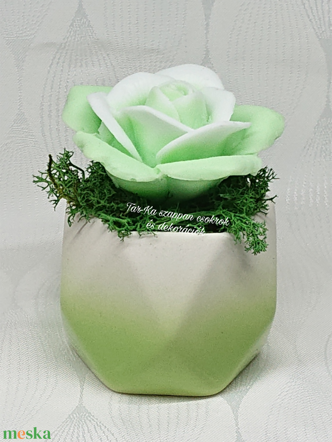 Zöld szappanrózsa színátmenetes kerámia kaspóban  - otthon & életmód - dekoráció - virágdísz és tartó - virágbox, virágdoboz - Meska.hu