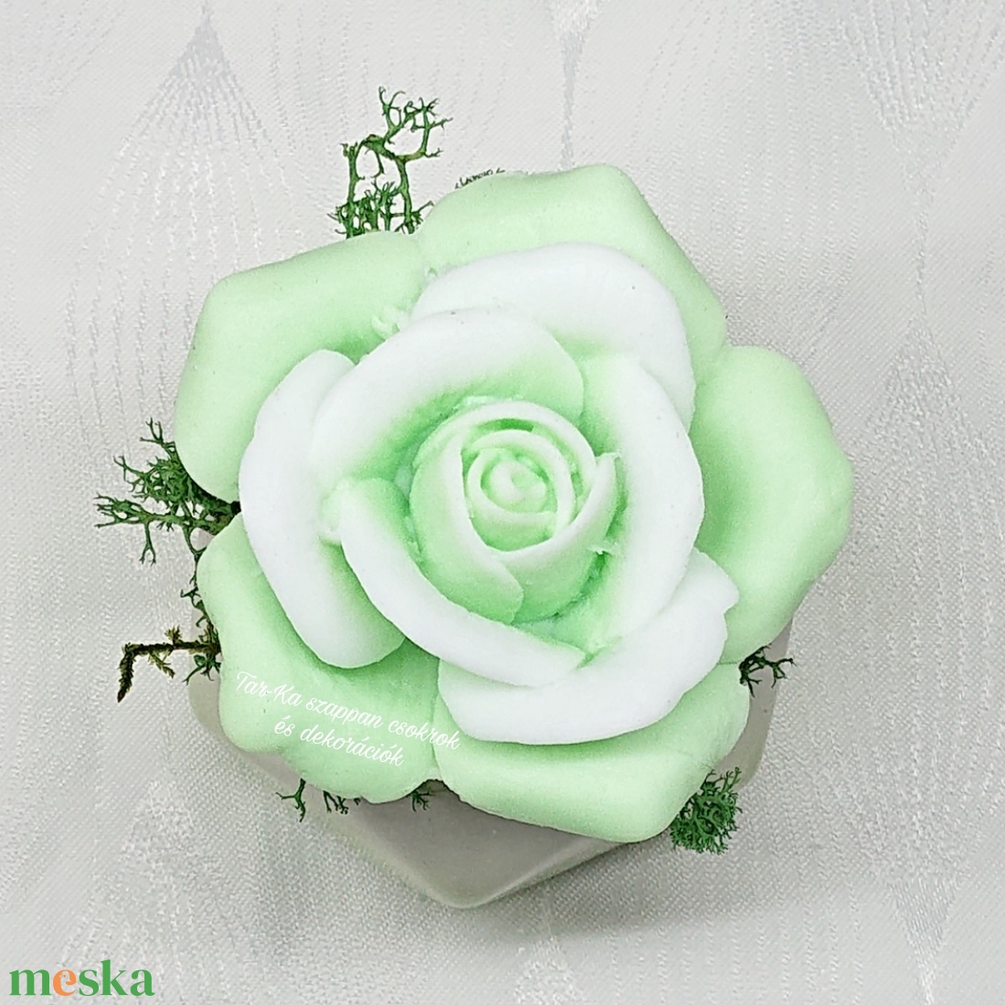 Zöld szappanrózsa színátmenetes kerámia kaspóban  - otthon & életmód - dekoráció - virágdísz és tartó - virágbox, virágdoboz - Meska.hu