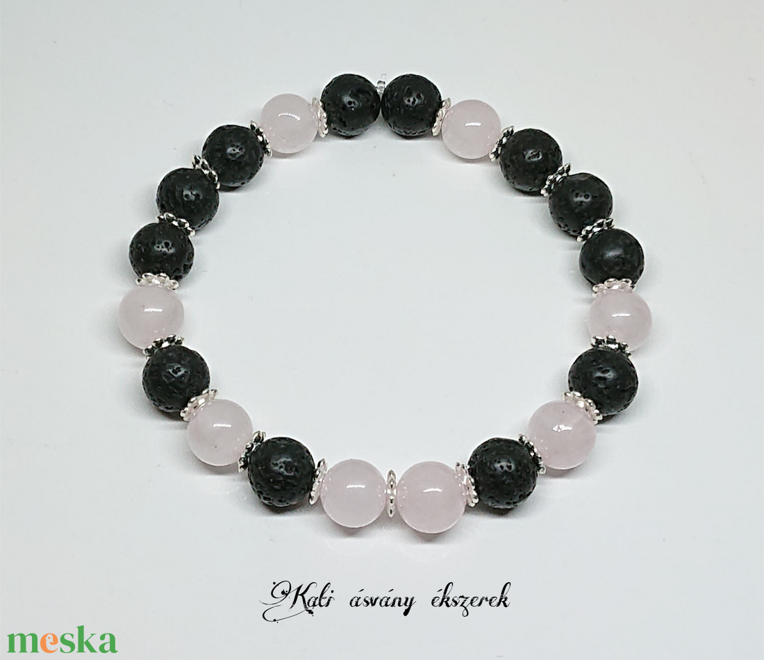 Lávakő és rózsakvarc ásvány karkötő  - ékszer - karkötő - ásványkarkötő - Meska.hu