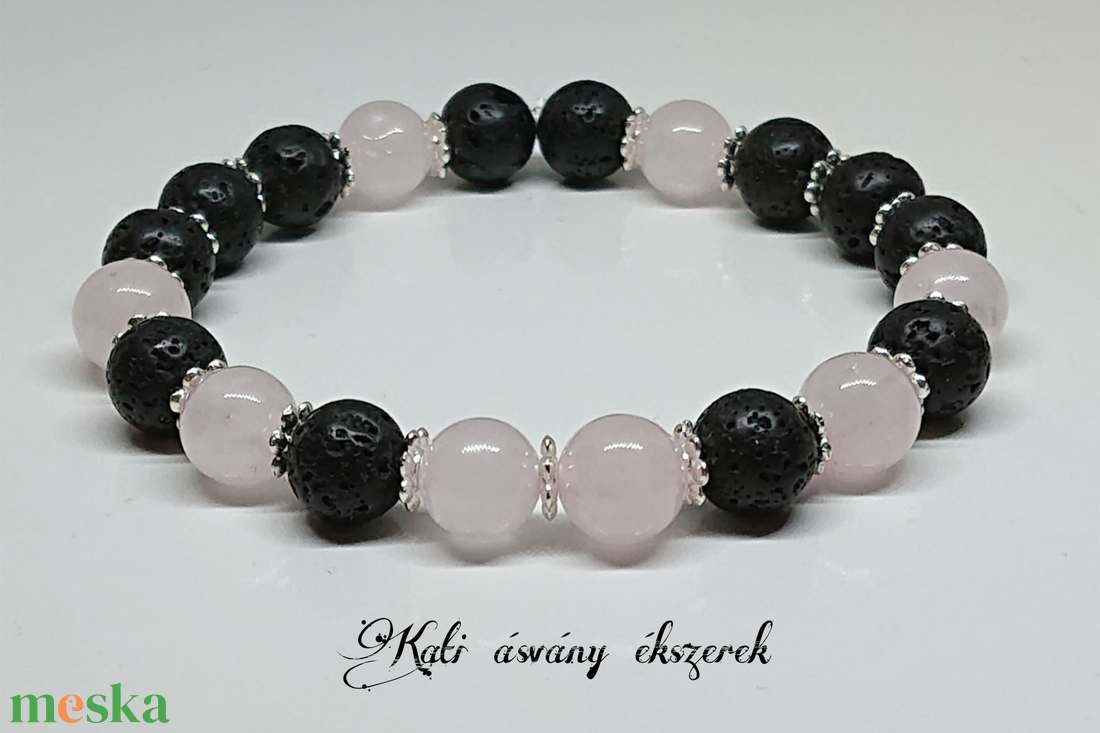 Lávakő és rózsakvarc ásvány karkötő  - ékszer - karkötő - ásványkarkötő - Meska.hu