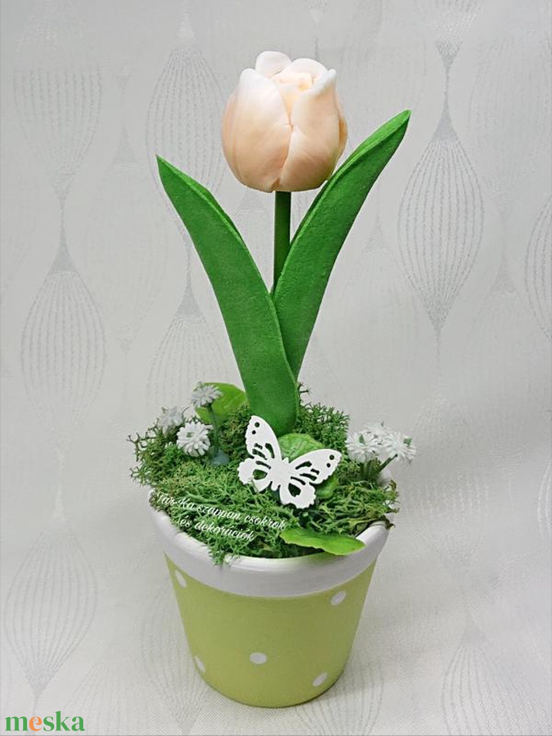 1 szál szappan tulipán pöttyös kaspóban  - otthon & életmód - virágdekoráció - virágdíszek - asztali virágdísz - Meska.hu